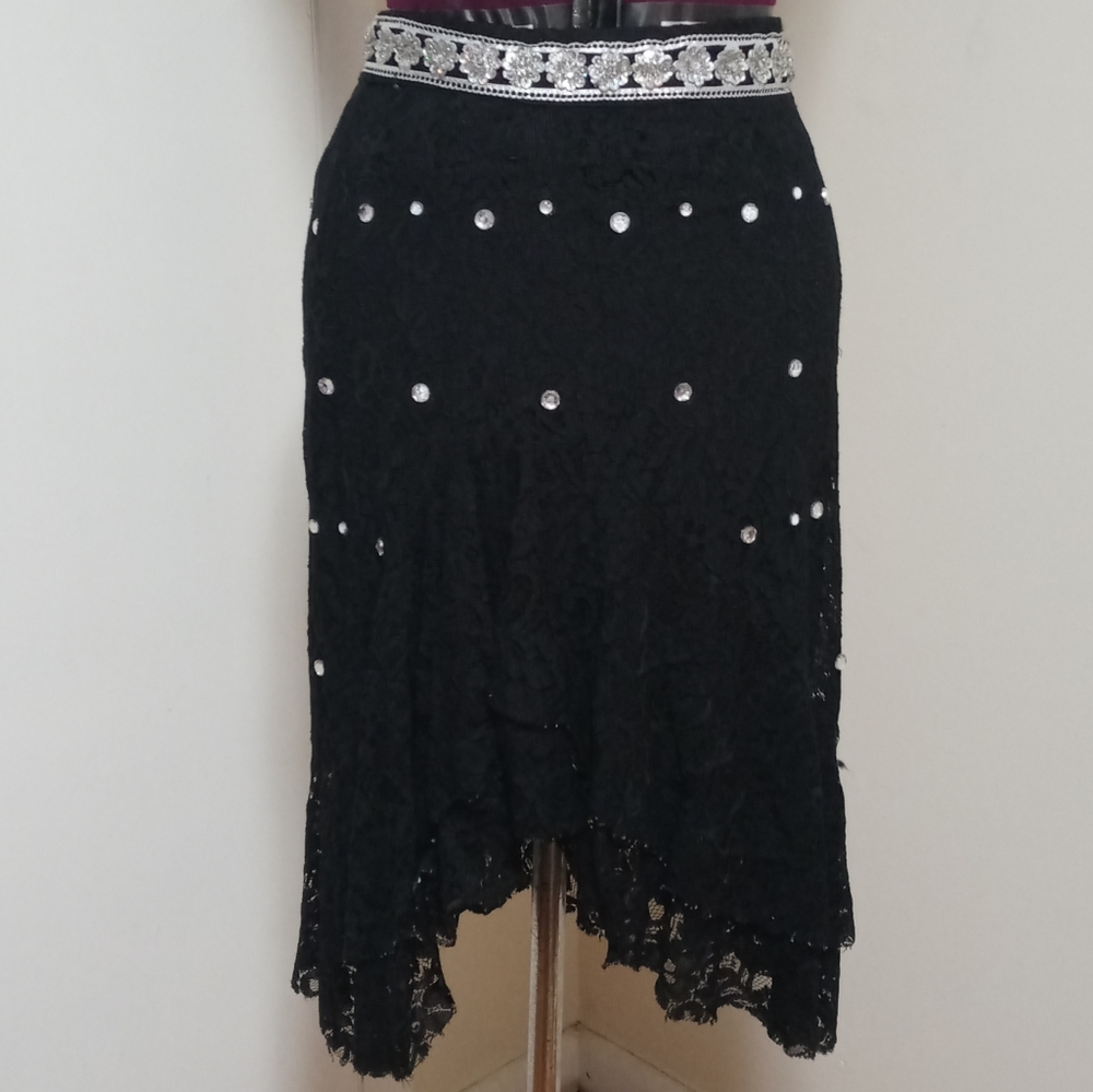 Upcycled Who What Wear Black High Low Lace Ruffle Skirt Size 8
